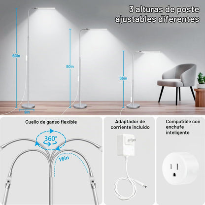 Lámpara de pie brillante, lámpara de pie LED plateada de 18W\/2000L...