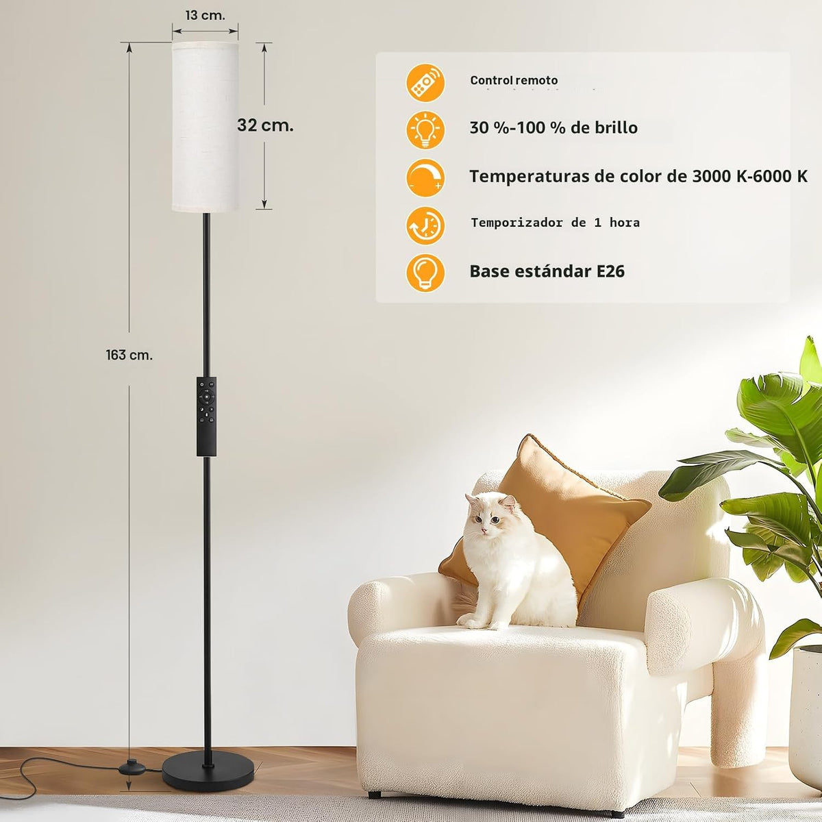 Ambimall - Lámpara de pie para sala, con control remoto y regulació...