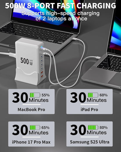 GaN3 - Bloque de carga USB C de 500 W, bloque de carga rápida de 8...