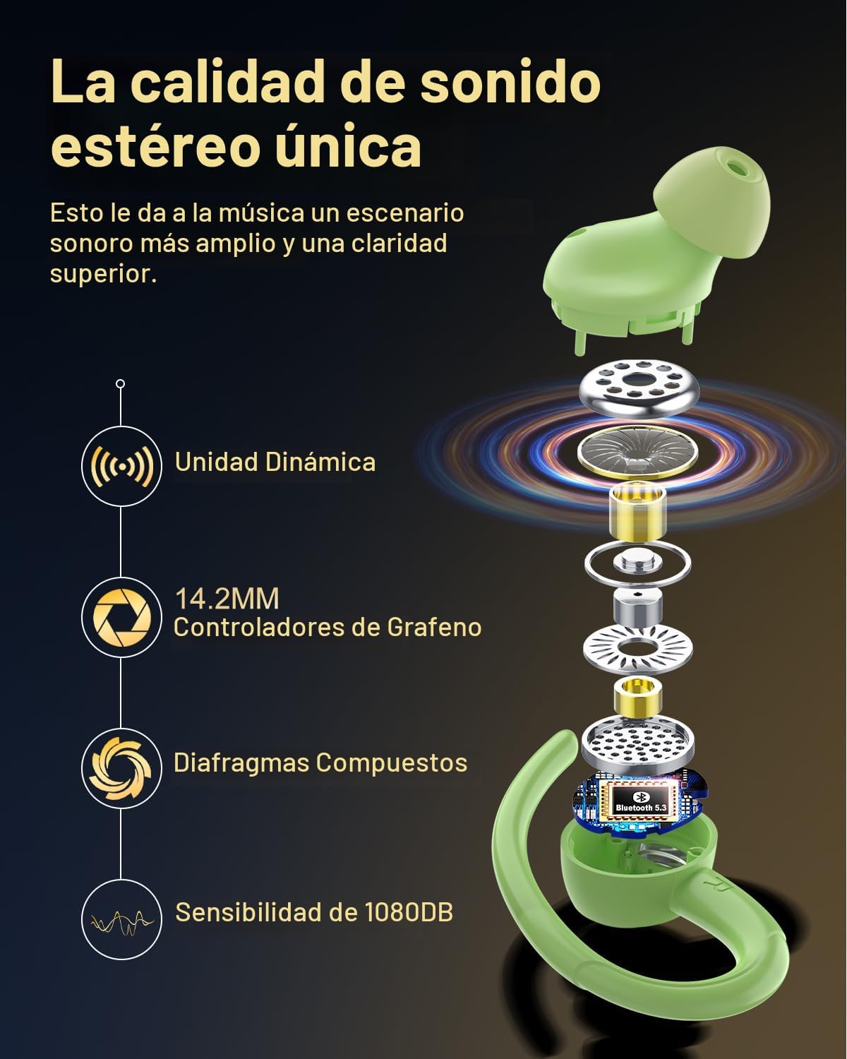 Auriculares inalámbricos, Bluetooth 5.4 Auriculares deportivos sobr...
