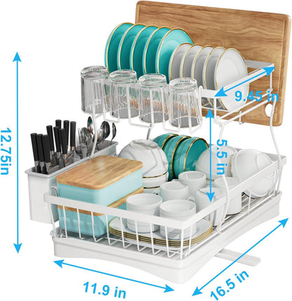 7 code - Escurridor grande de platos, escurridor de 2 niveles para...