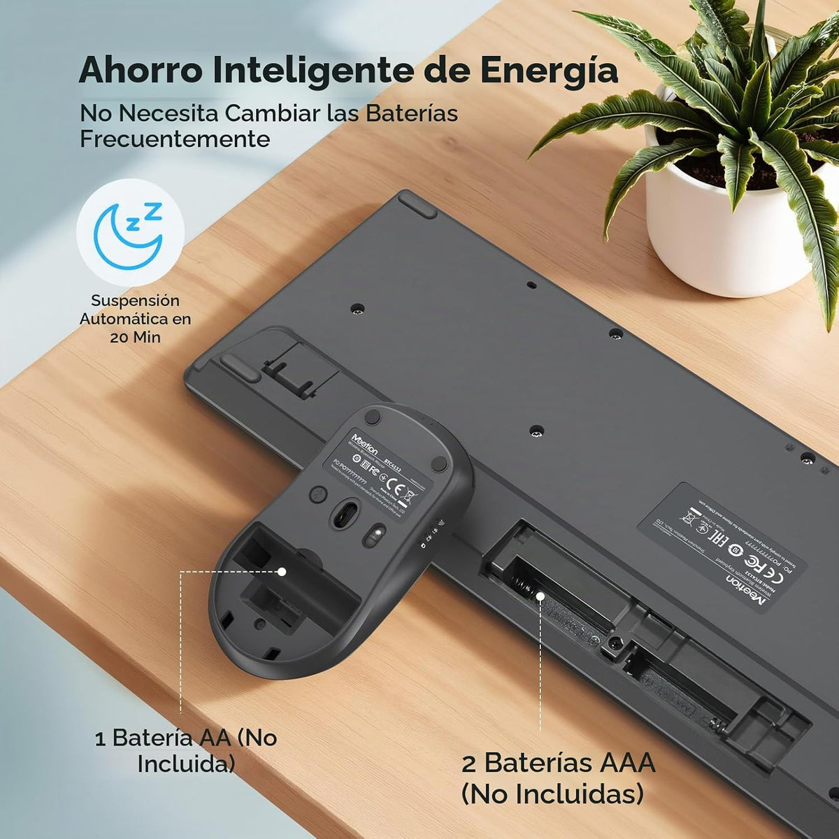 Teclado y mouse inalámbricos, juego silencioso de tamaño completo d...