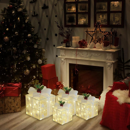 Juego de 4 cajas de regalo iluminadas de Navidad, decoración navide...
