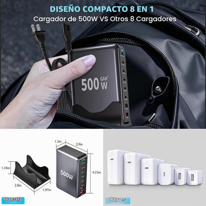 Estación de carga USB C GaN de 500 W, bloque de carga rápida de 8 p...