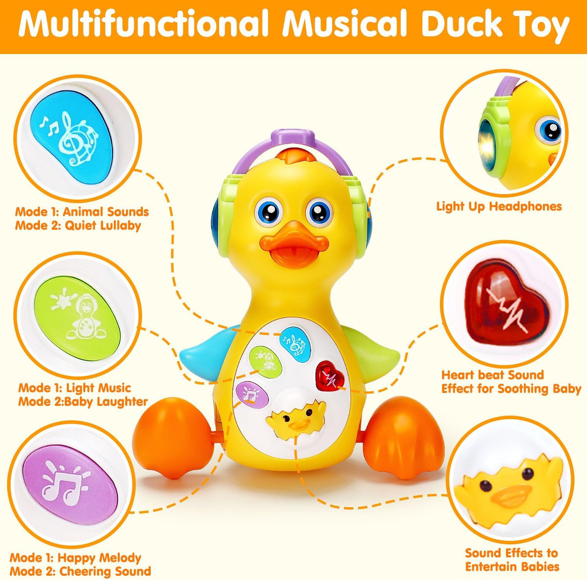 Juguete de pato iluminado musical, bailando que se arrastra en movi...