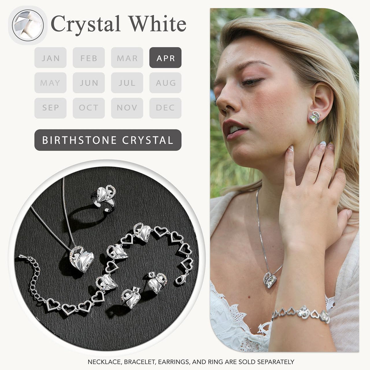 Leafael - Aretes de tuerca de cristal con piedra natal de corazón i...