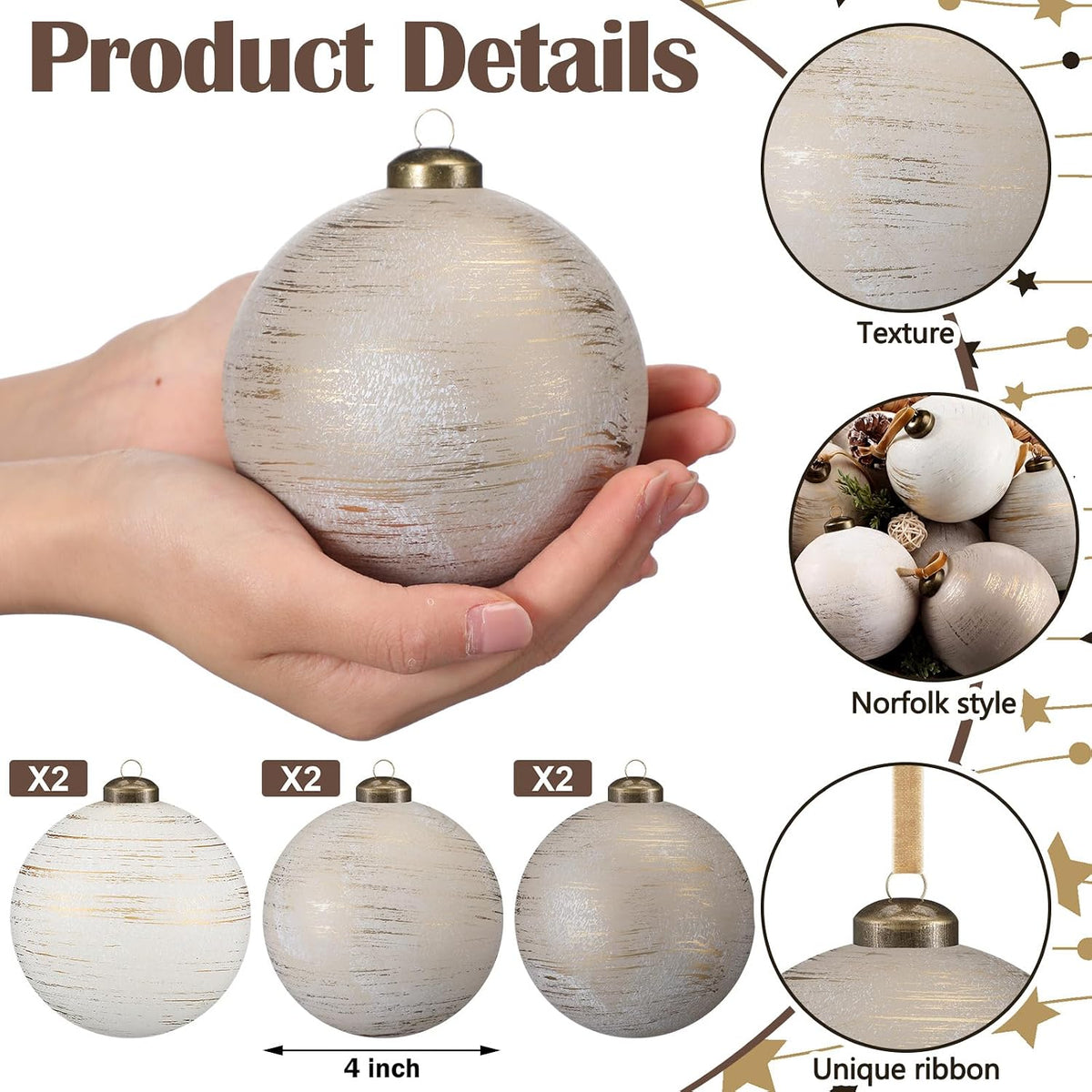 Yunlly 12 adornos de Navidad neutros, marfil gris pardo beige, 4 pu...