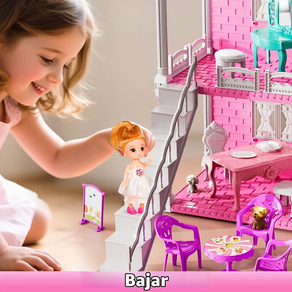 JUKUDAHU Juego de villa para niñas de 3 a 7 años, con 2 plantas, 3...