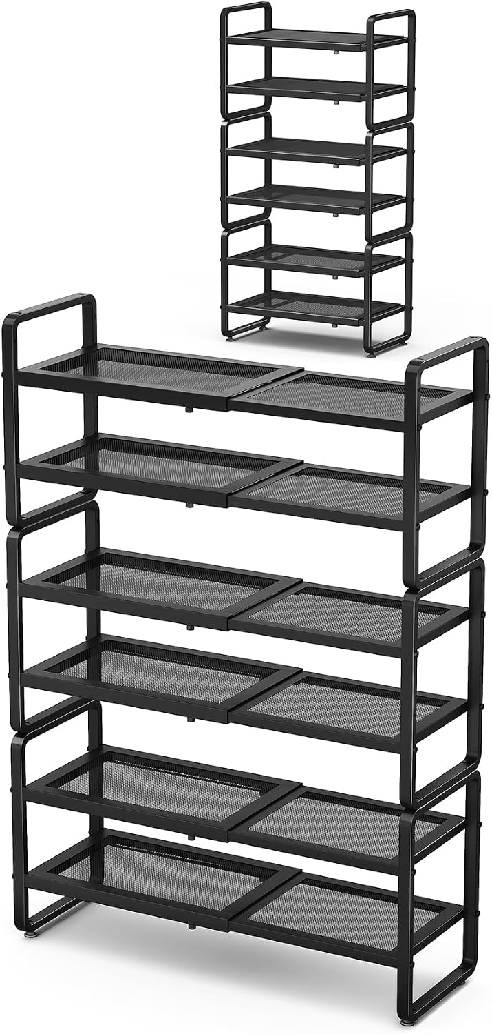 Zapatero de metal expandible para armario, entrada y garaje, 6 nive...