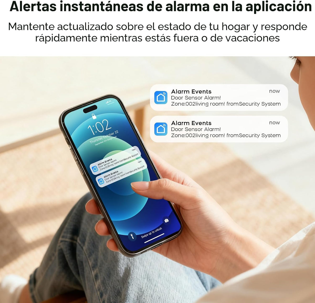 Sistema de alarma para seguridad del hogar, WiFi+4G, alertas instan...