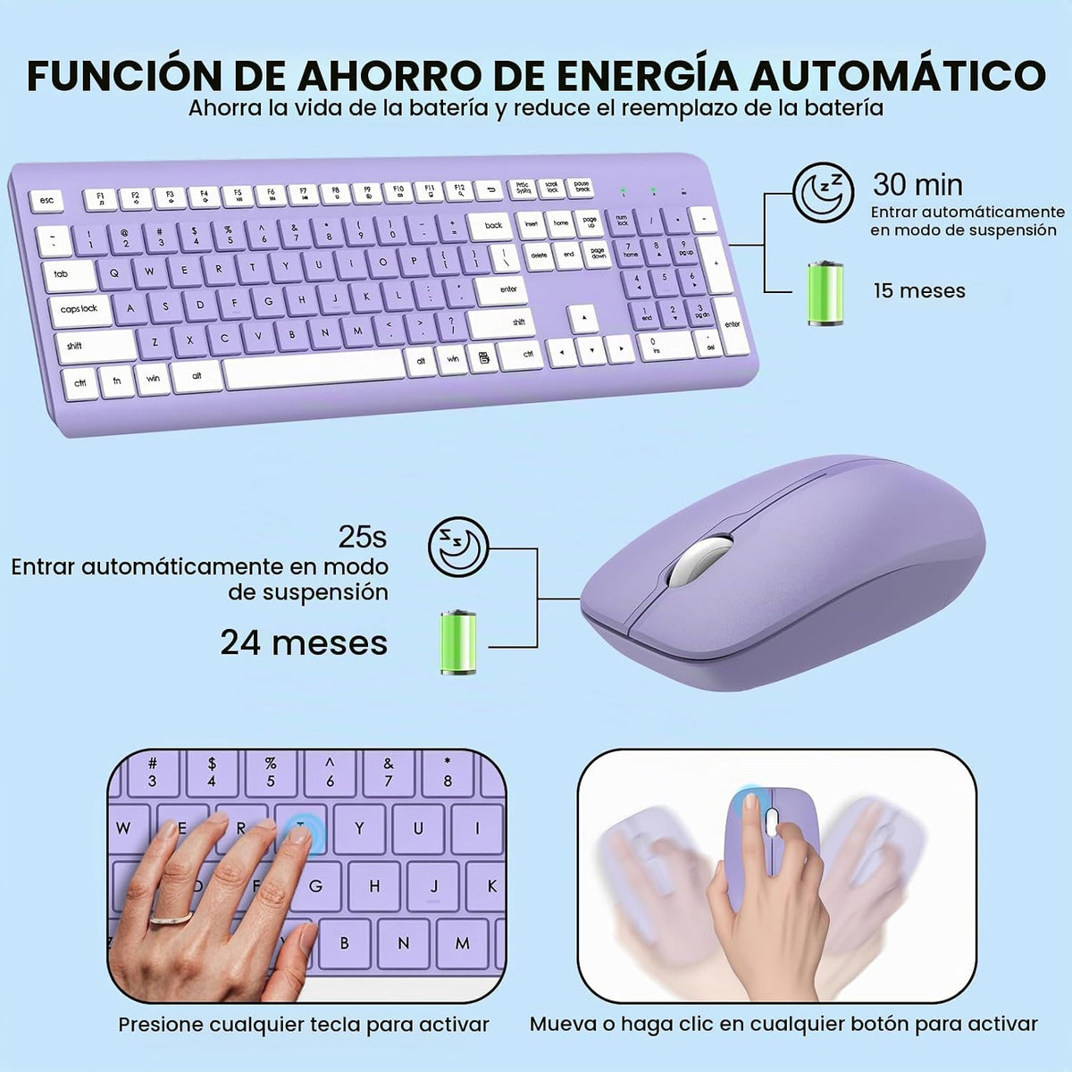 Combo de teclado y mouse inalámbricos, teclado ergonómico silencios...