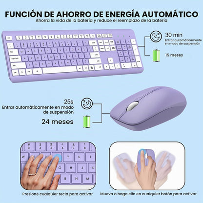 Combo de teclado y mouse inalámbricos, teclado ergonómico silencios...