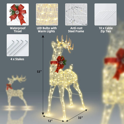 Tangkula - Reno iluminado de Navidad de 4.4 pies, ciervo 3D para ex...