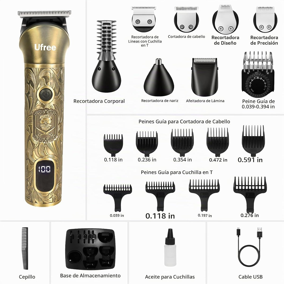 Ufree Recortadora de Barba Profesional para Hombres, Afeitadora elé...