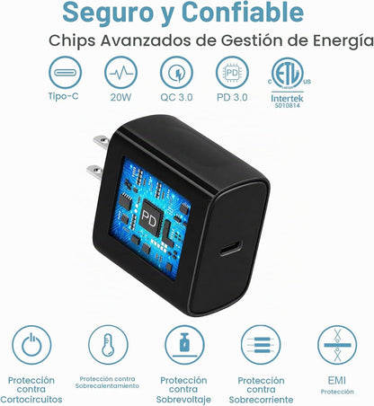 Cargador de iPhone Carga rápida iPhones de 10 pies 18 17 16 15 Carg...
