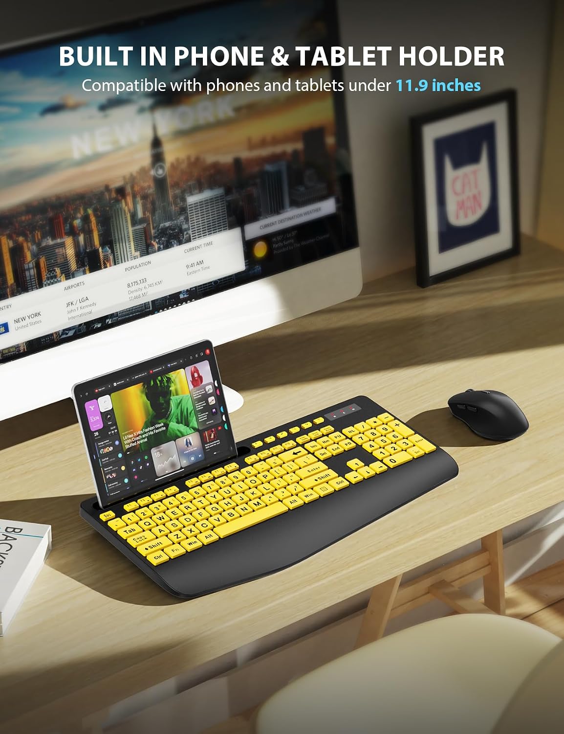 Combo de teclado y mouse inalámbricos: teclado ergonómico de impres...