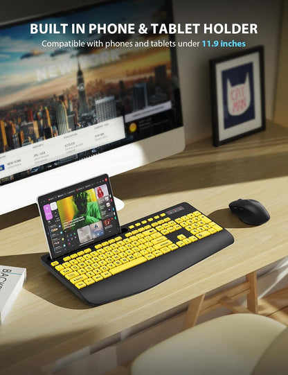 Combo de teclado y mouse inalámbricos: teclado ergonómico de impres...