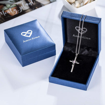 AmorAime Collar con cruz de plata de ley 925 para mujeres y hombres...