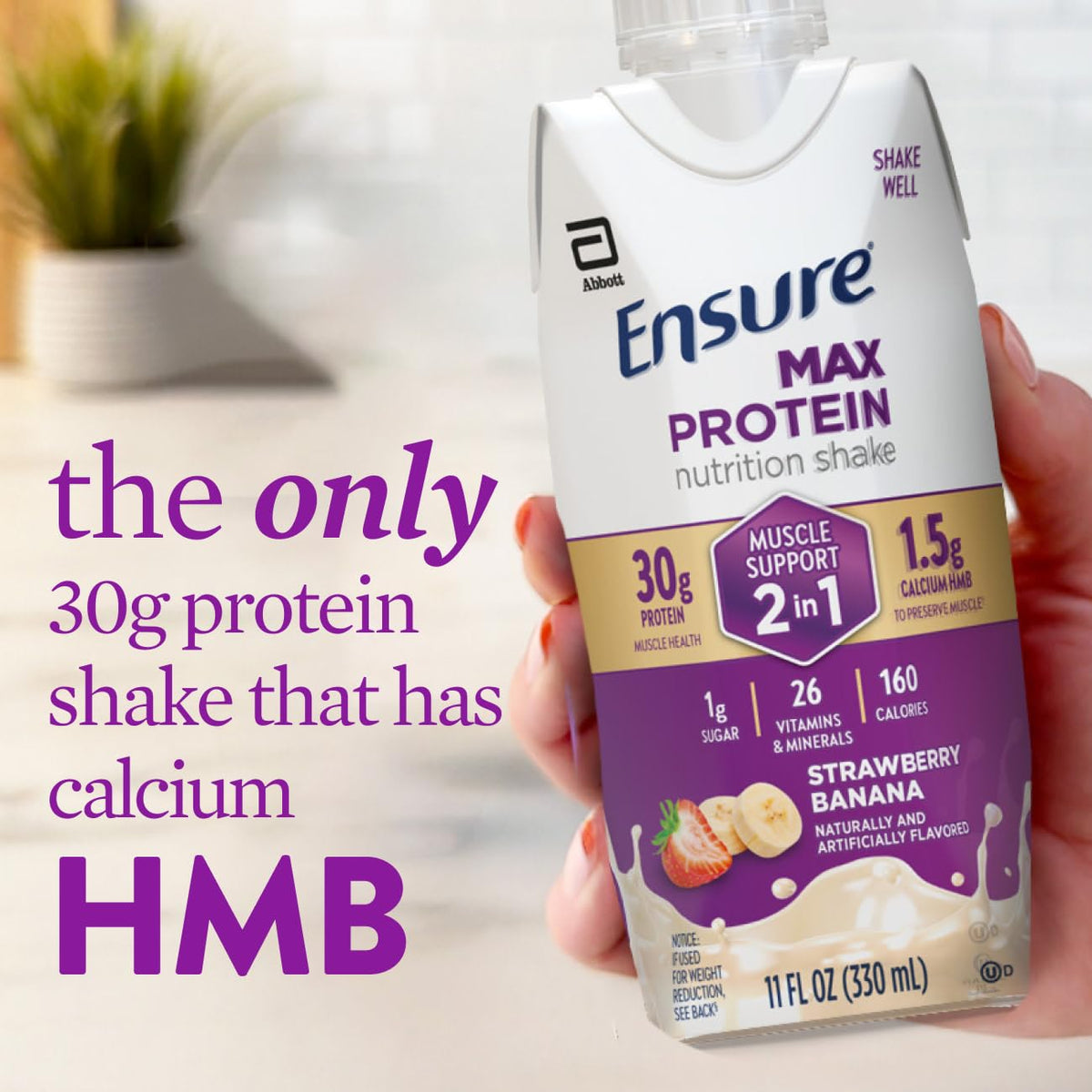 Ensure Max Protein - Plátano de fresa 2 en 1, 1.06 onzas de alto co...