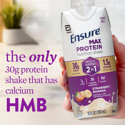 Ensure Max Protein - Plátano de fresa 2 en 1, 1.06 onzas de alto co...