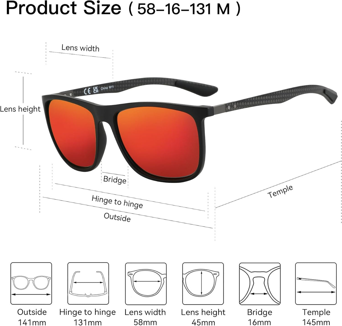 ZENOTTIC Gafas de sol polarizadas cuadradas para hombre, ultraliger...