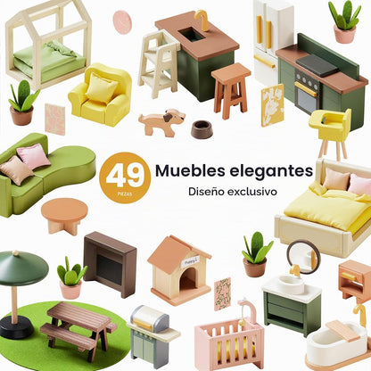 Tiny Land Casa de muñecas de madera, casa de muñecas familiar moder...