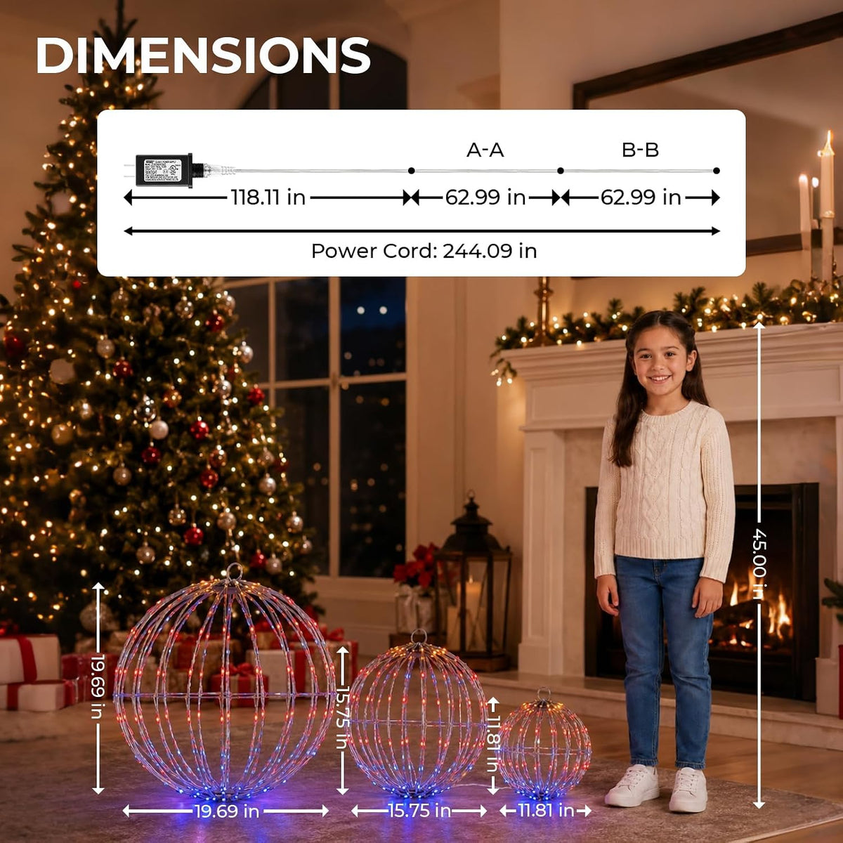 Starfree 3 bolas grandes plegables de Navidad LED RGB de 19 pulgada...