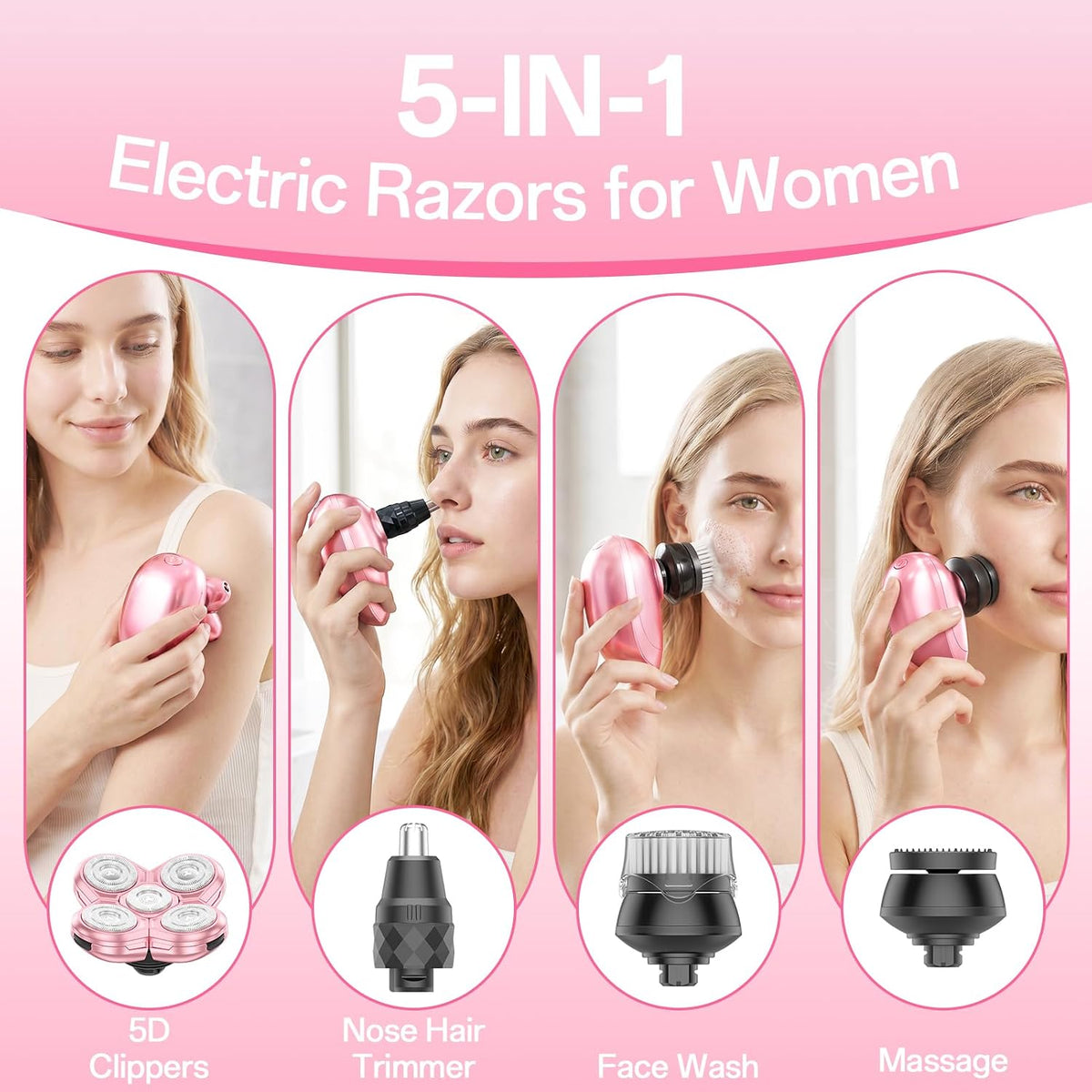 Maquinillas de afeitar eléctricas 5 en 1 para mujer, afeitadoras el...