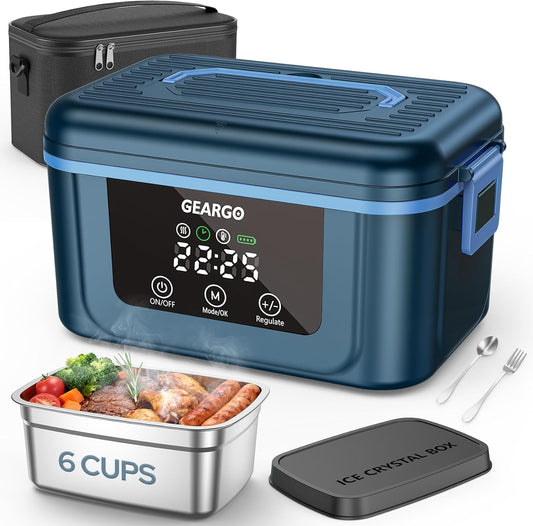 GEARGO - Lonchera eléctrica inalámbrica, 6 tazas y 24000 mAh recarg...