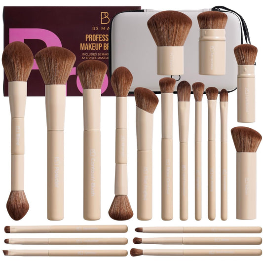 Brochas de maquillaje profesionales BS-MALL con estuche de viaje \u...