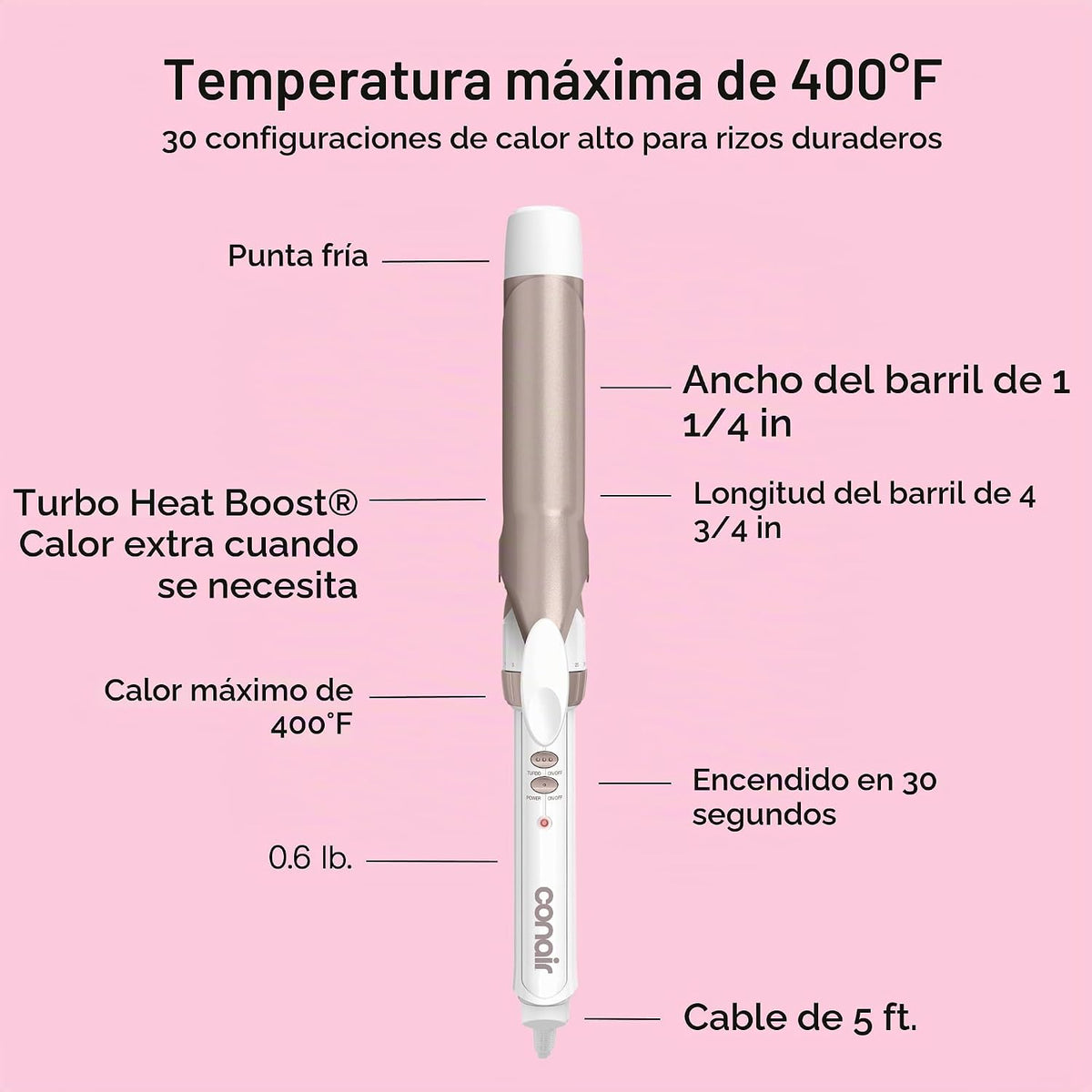Conair - Plancha rizadora, doble cerámica, barril de 1 1\/4 pulgada...
