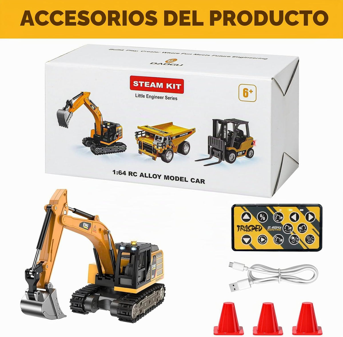 DAOGU mini RC Excavator Toy 1:64 Vehículo de construcción de aleaci...