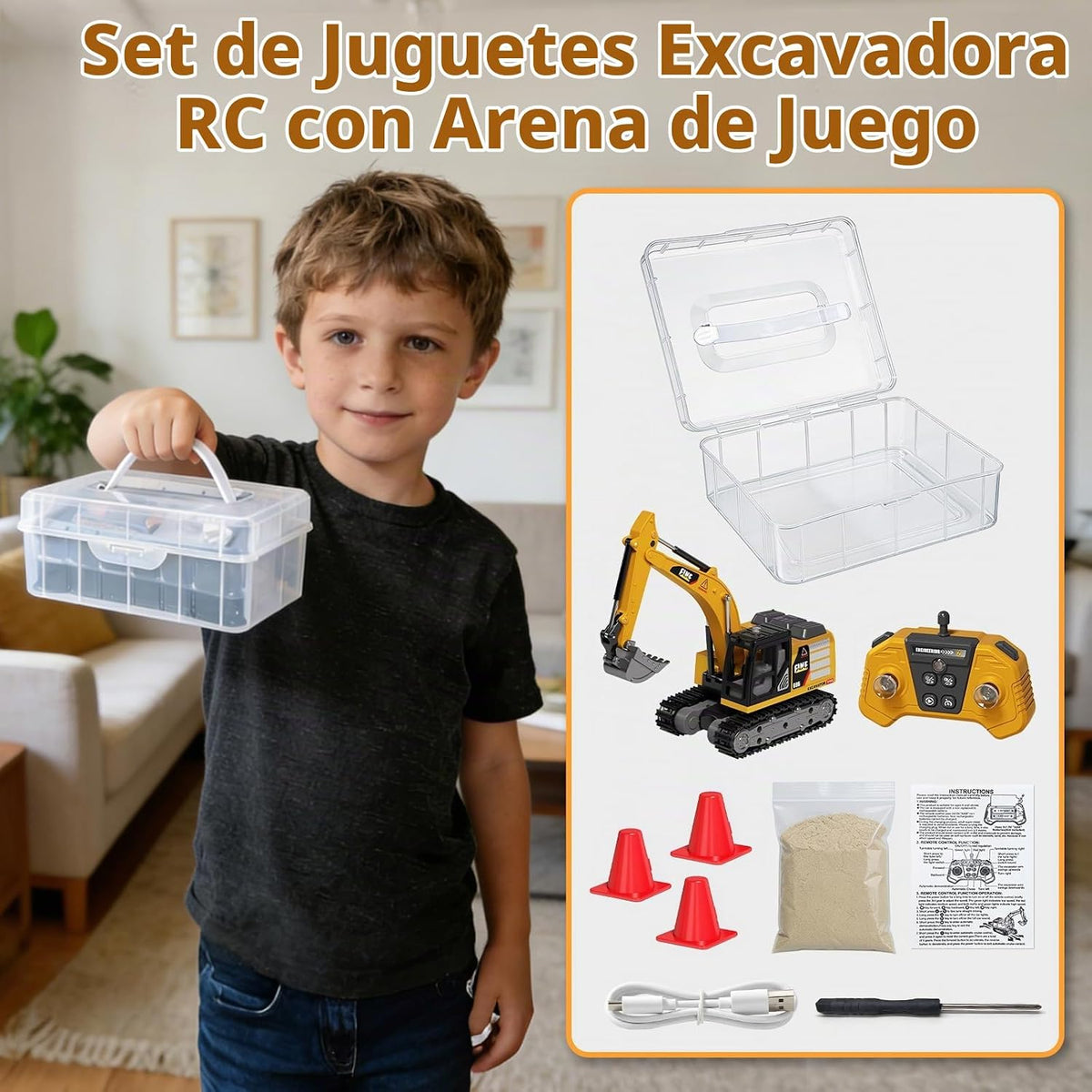 TOPMVP 1\/64 MINI RC Excavadora con juego de caja de arena | Camión...