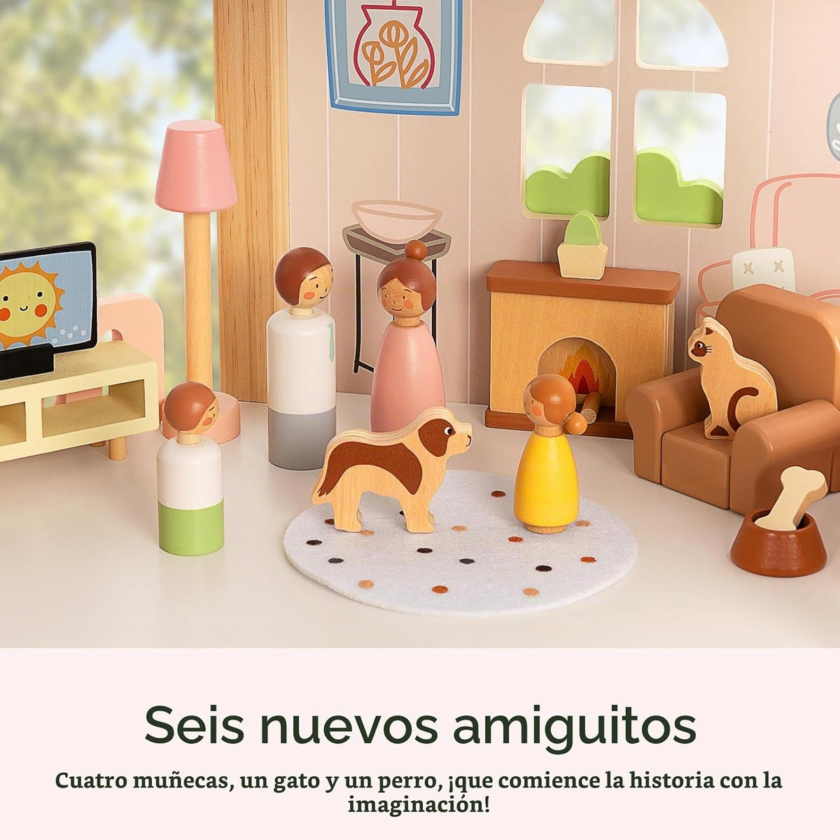 OOOK - Casa de muñecas de madera con 60 piezas de accesorios y mueb...