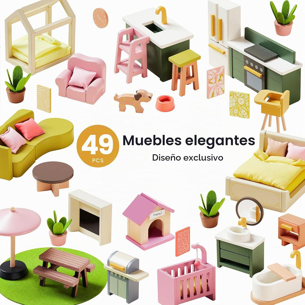 Tiny Land Casa de muñecas de madera, casa de muñecas familiar moder...
