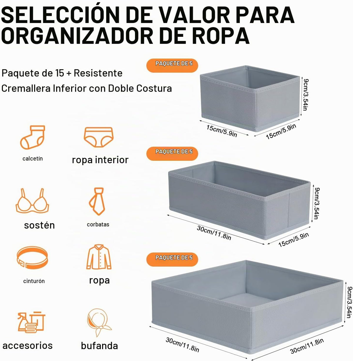 DIMJ Organizador de cajones, paquete de 15 organizadores de ropa in...