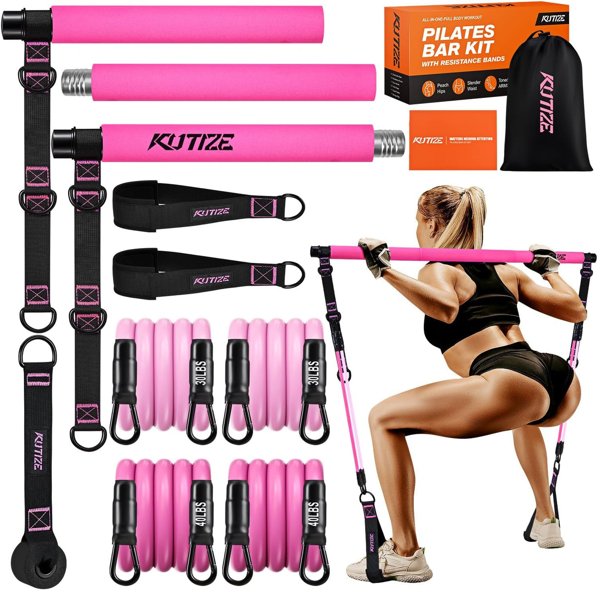 KUTIZE Kit de barra de pilates con bandas de resistencia, equipo de...