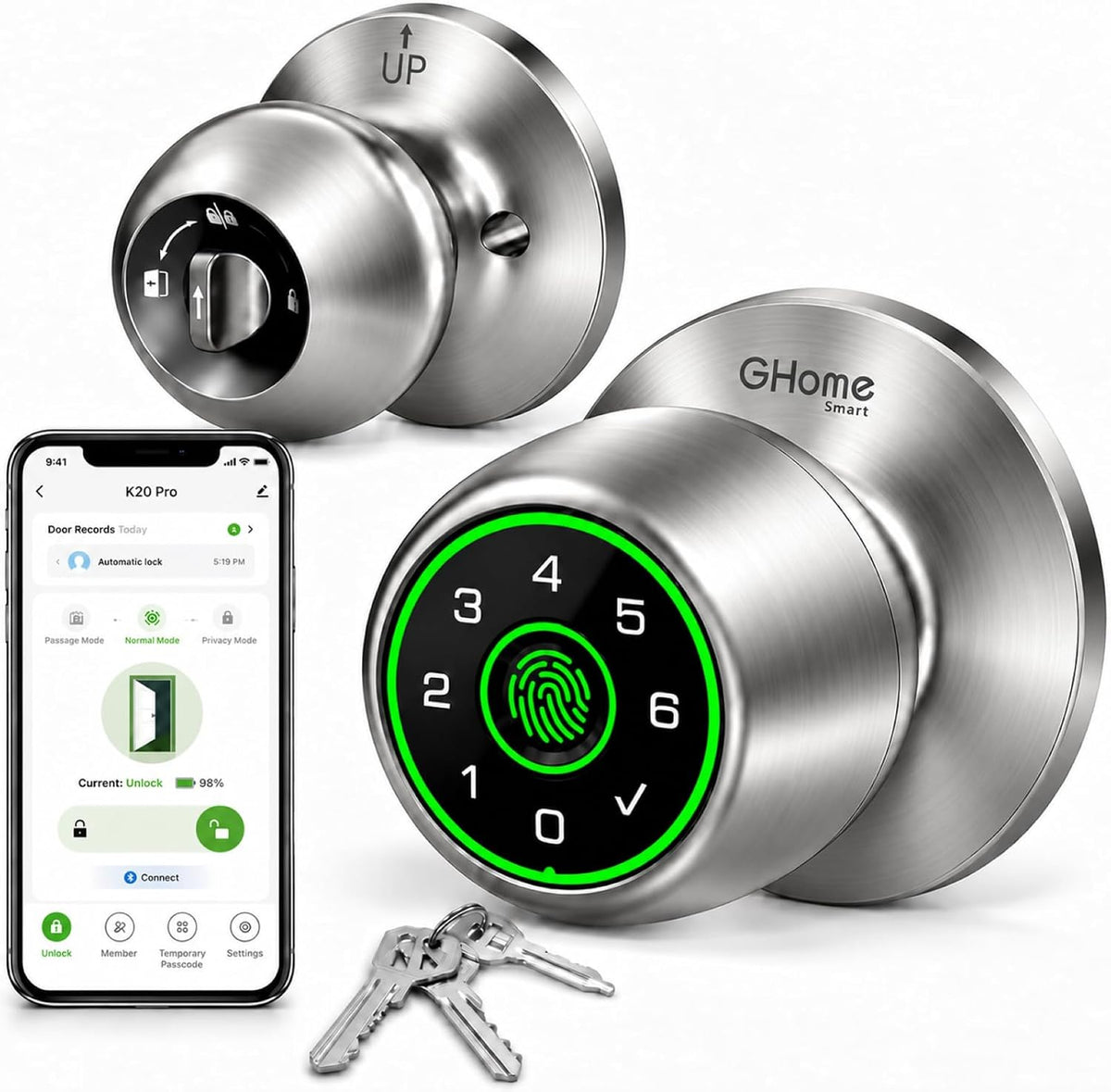 GHome Smart K20 PRO - Cerradura de puerta de huellas dactilares, 4...