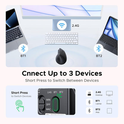 UGREEN - Ratón inalámbrico ergonómico, Bluetooth y 2.4G inalámbrico...
