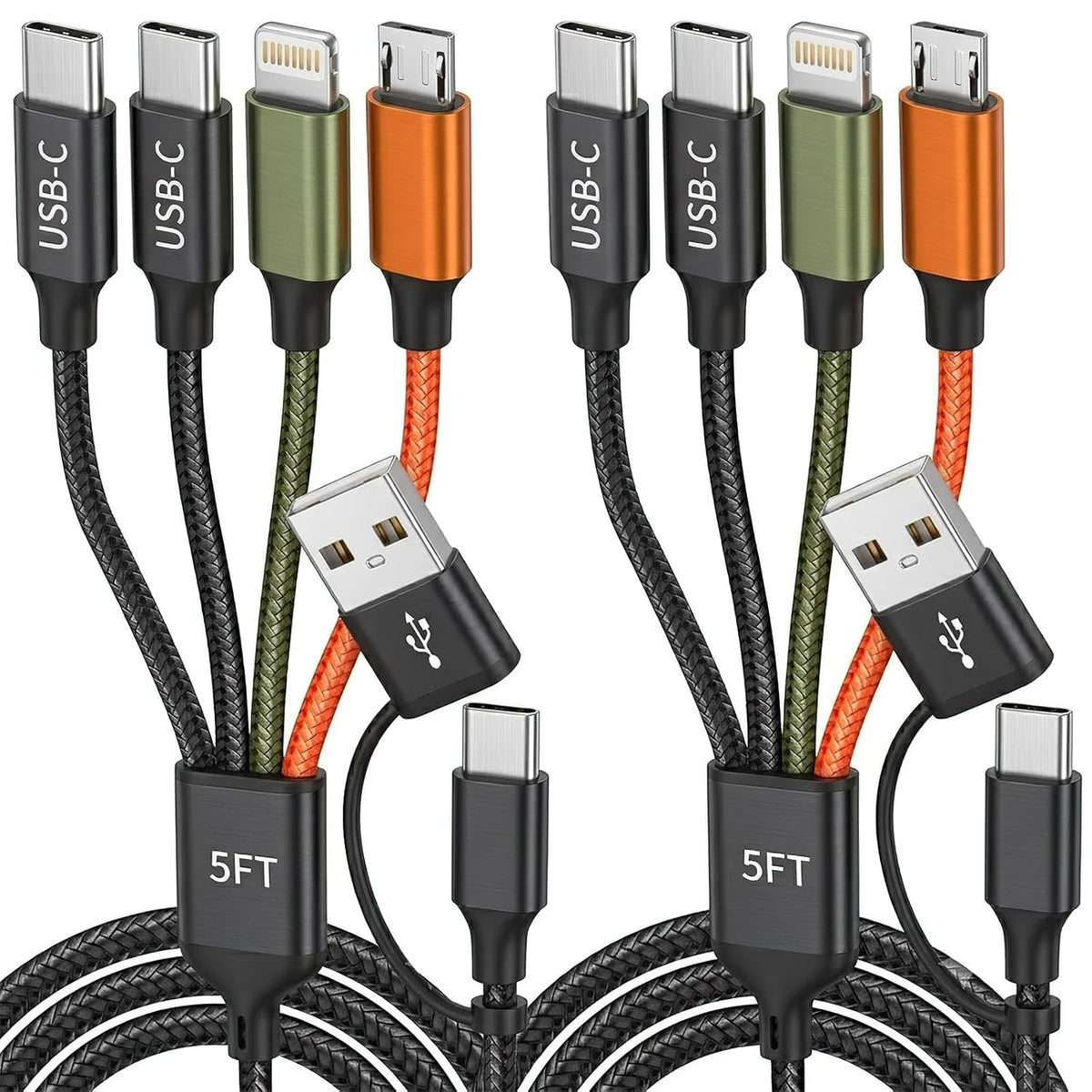 Cable de carga múltiple 4 en 2, paquete de 2 cables de carga de 5 p...