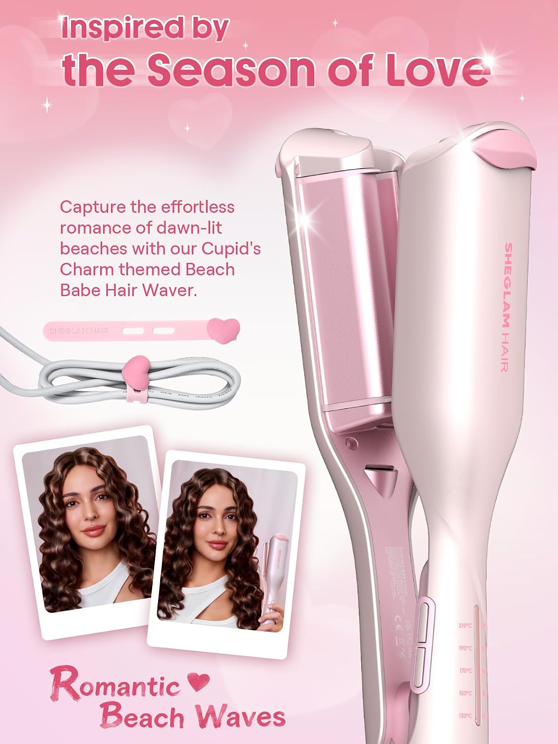 SHEGLAM - Ondulador de pelo ondulado de playa rosa de 0.75 pulgadas...