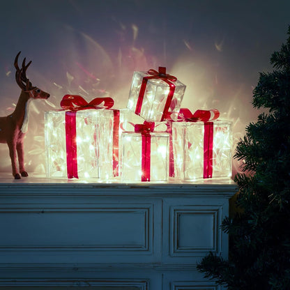 Paquete de 4 cajas iluminadas, decoraciones navideñas blancas frías...