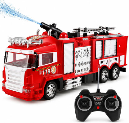 Camión de bomberos a control remoto de rescate RC que dispara agua...