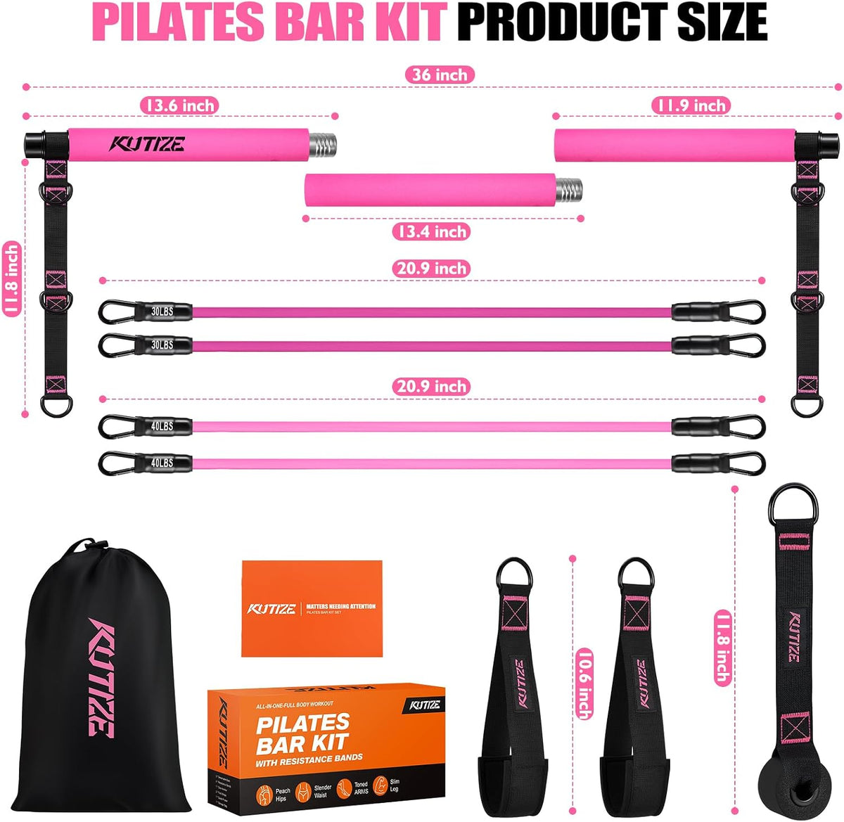 KUTIZE Kit de barra de pilates con bandas de resistencia, equipo de...
