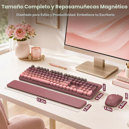 Combo de teclado y mouse inalámbricos, reposamuñecas magnético, ros...