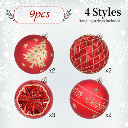 SHareconn - 9 bolas de Navidad grandes de 100mm, color rojo y dorad...
