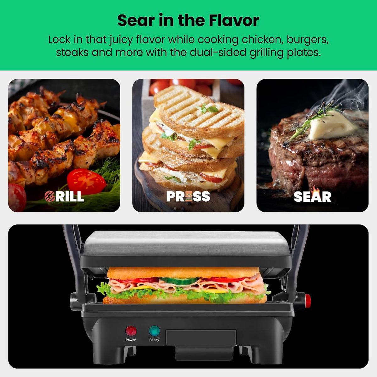 Chefman Panini RJ02-180 parrilla de presa y sandwichera gourmet con...