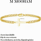 M MOOHAM Pulsera de cruz chapada en oro\/plata de 14 quilates para...