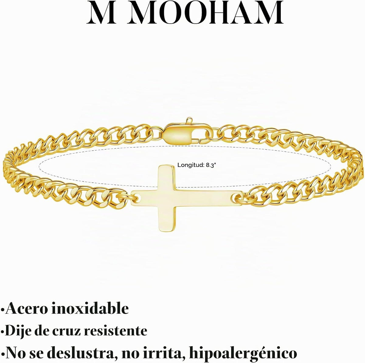 M MOOHAM Pulsera de cruz chapada en oro\/plata de 14 quilates para...