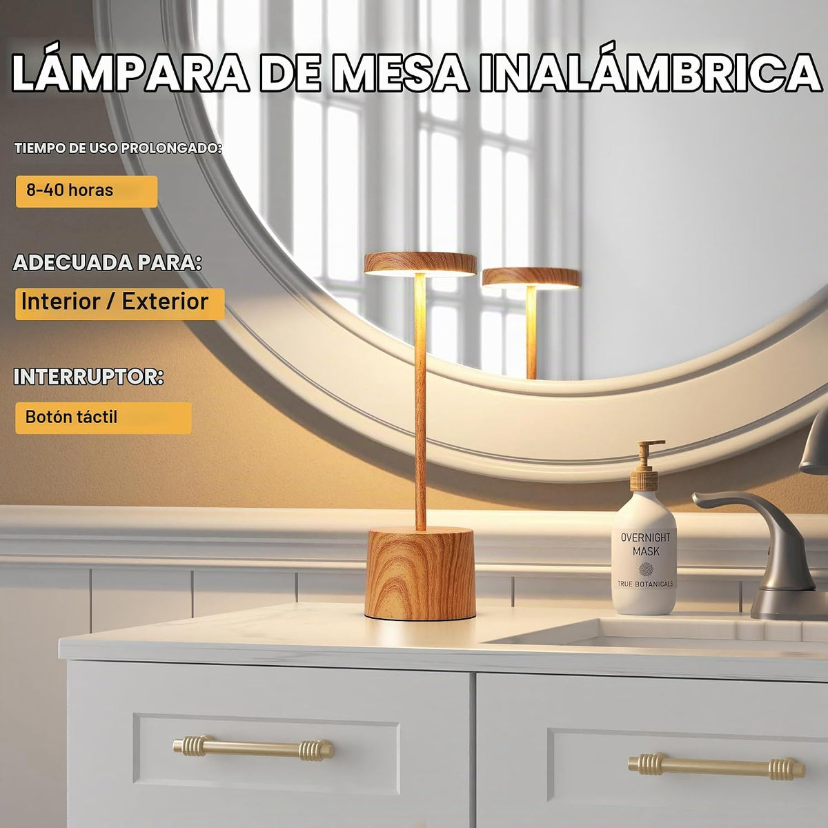 Kakanuo Lámpara Inalámbrica Recargable de Madera sin Cable - Contro...